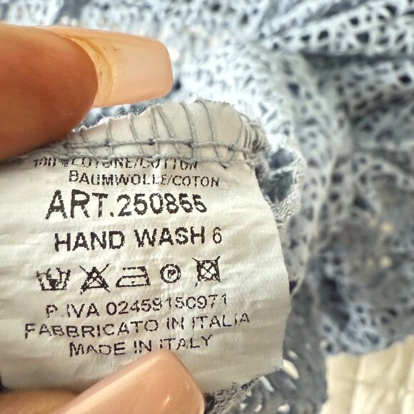 Light Blue Open Knit Cardigan Duster Made In Italy 100% Cotton Womens One Size - Picture 4 of 9